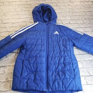 Adidas Essentials Tiro Puffer Jacket Kids Sz Small 7/8 Hooded Blue Coat